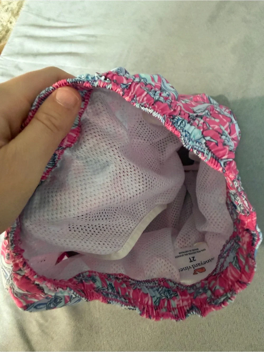 Vineyard Vines Pink Fish Print Swim Trunks